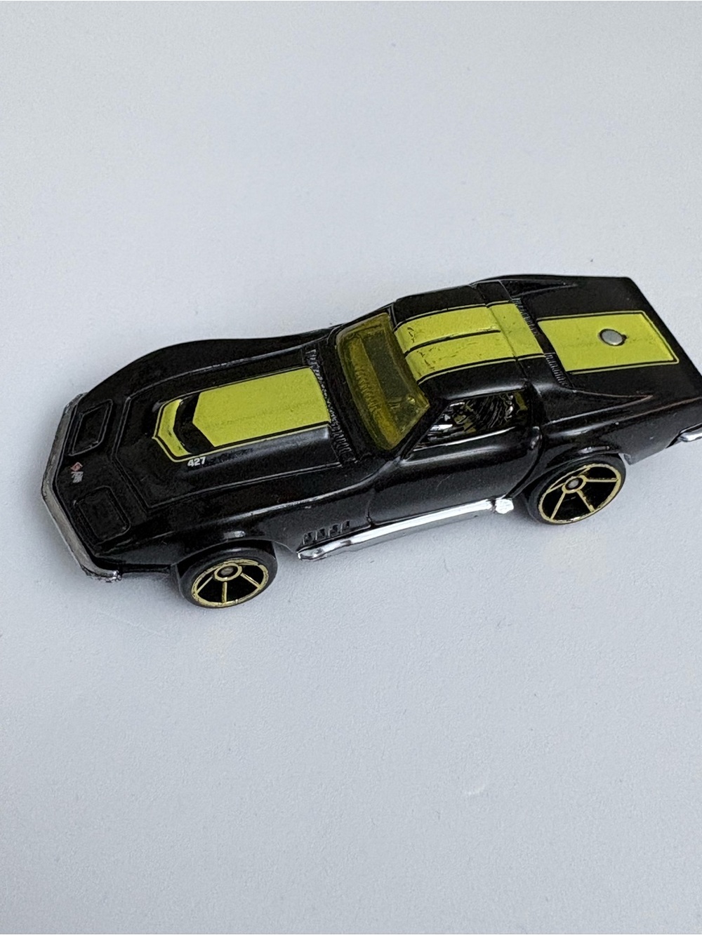 Hot Wheels '69 Corvette - Black with Yellow Stripes, 427 Badge, Malaysia